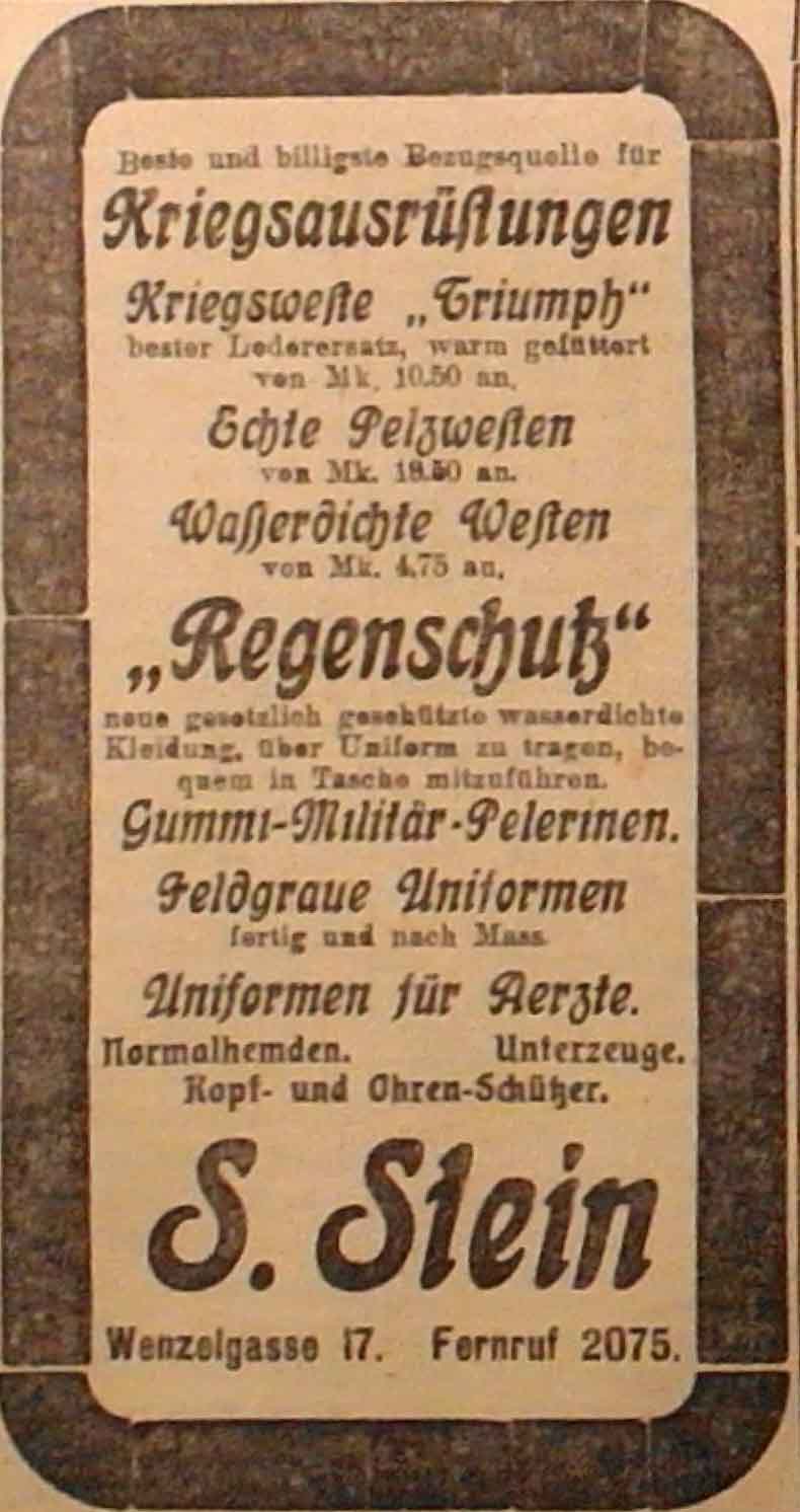 Anzeige im General-Anzeiger vom 26. November 1914