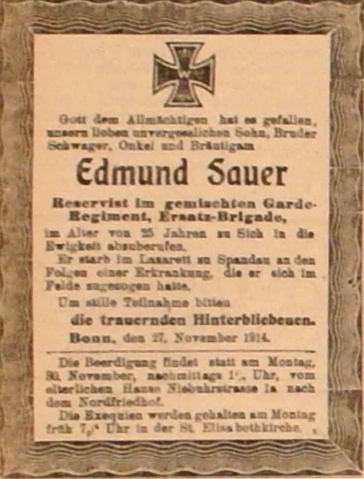 Anzeige im General-Anzeiger vom 28. November 1914