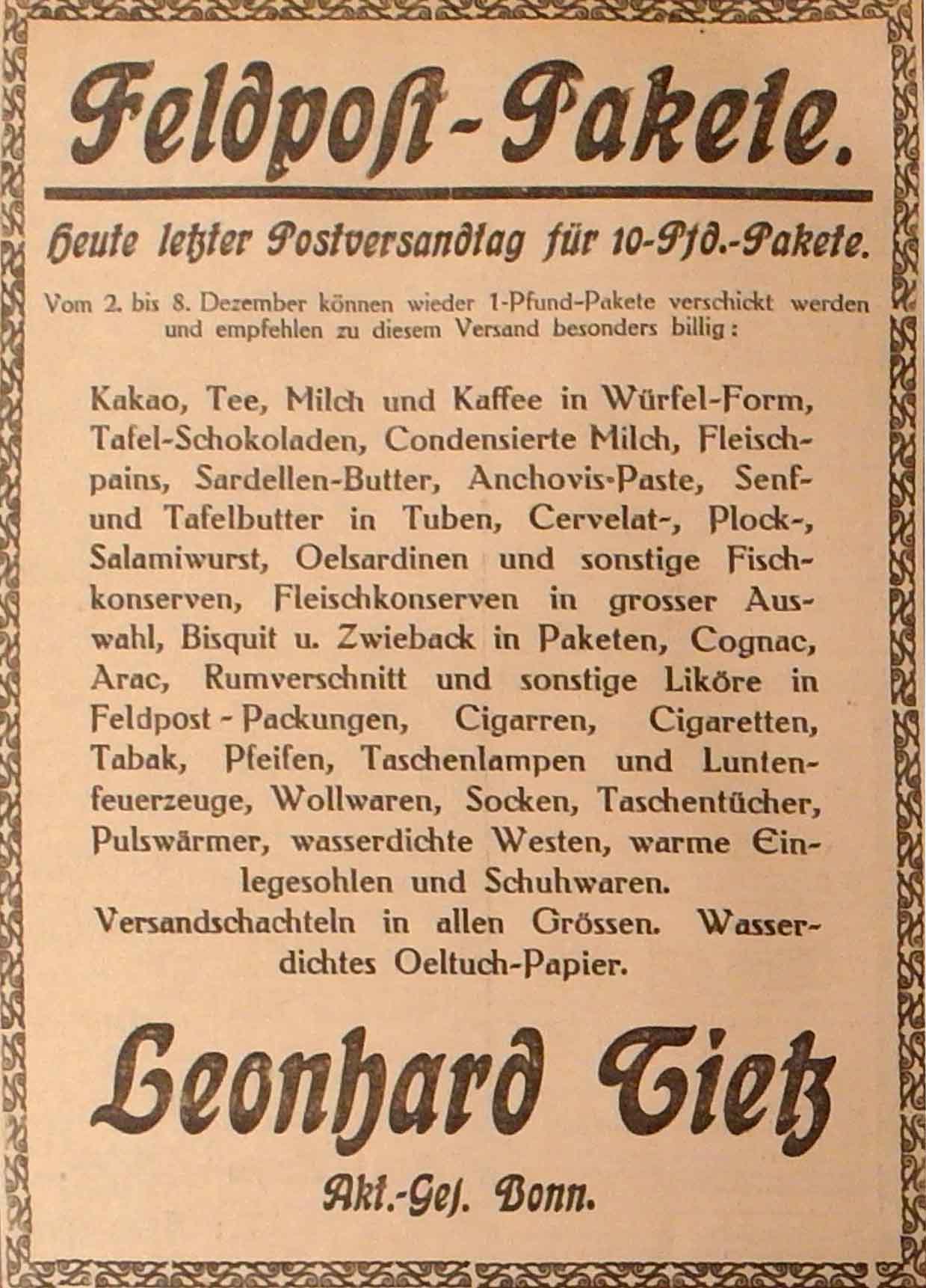 Anzeige im General-Anzeiger vom 30. November 1914