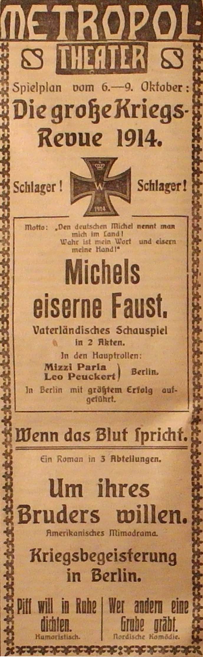 Anzeige im General-Anzeiger vom 6. Oktober 1914