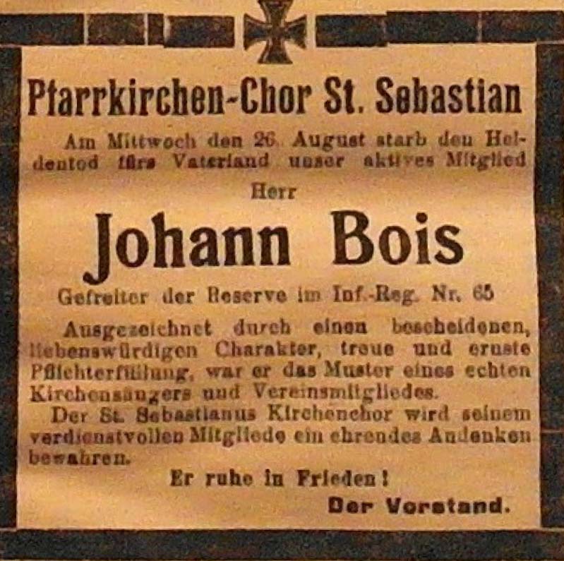 Anzeige in der Deutschen Reichs-Zeitung vom 7. Oktober 1914