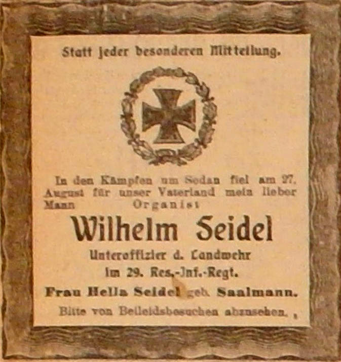 Anzeige im General-Anzeiger vom 9. Oktober 1914