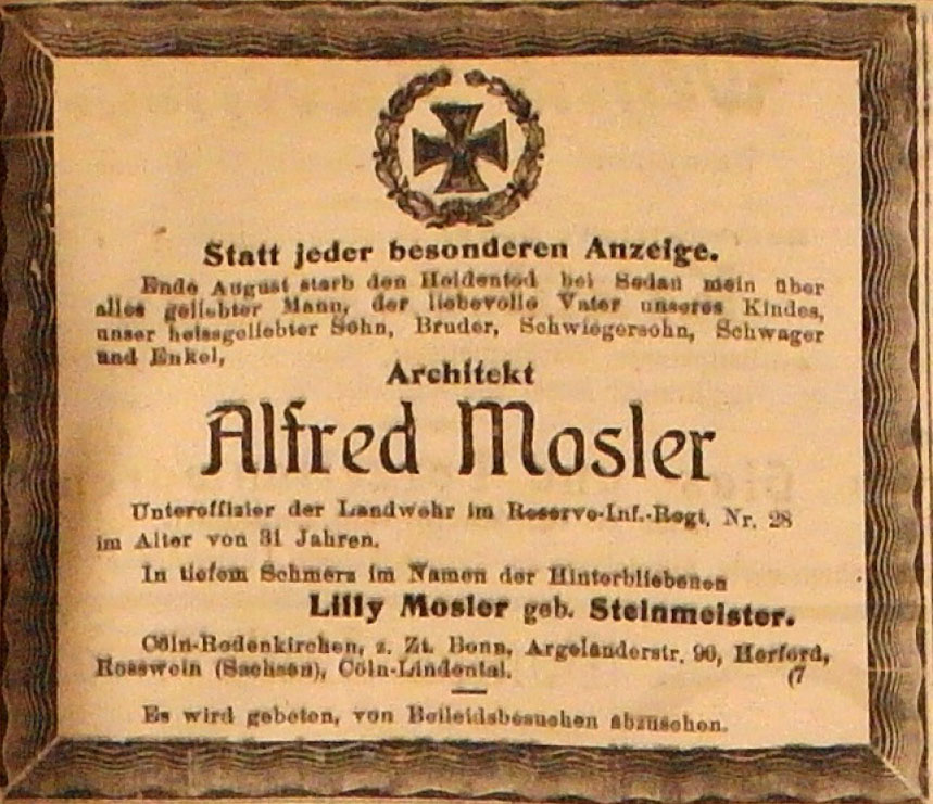 Anzeige im General-Anzeiger vom 11. Oktober 1914