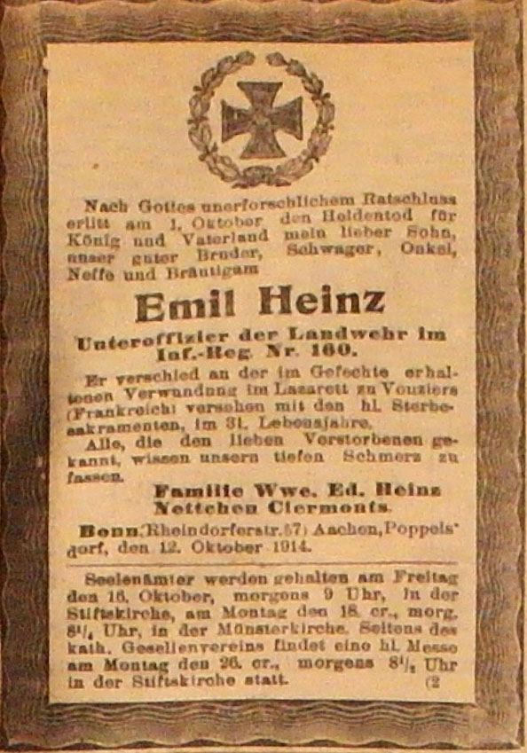 Anzeige im General-Anzeiger vom 13. Oktober 1914