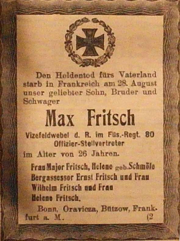 Anzeige im General-Anzeiger vom 13. Oktober 1914
