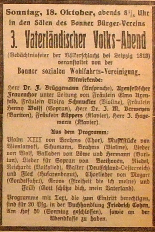 Anzeige im General-Anzeiger vom 15. Oktober 1914