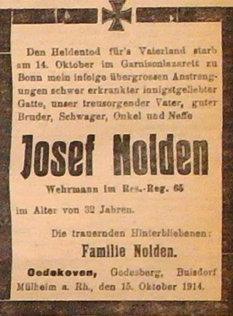 Anzeige in der Deutschen Reichs-Zeitung vom 17. Oktober 1914