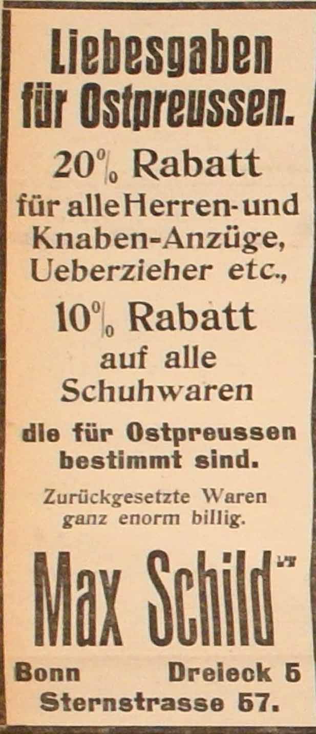 Anzeige in der Deutschen Reichs-Zeitung vom 18. Oktober 1914