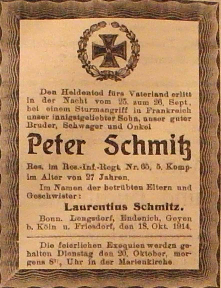 Anzeige im General-Anzeiger vom 18. Oktober 1914