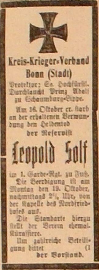 Anzeige im General-Anzeiger vom 19. Oktober 1914