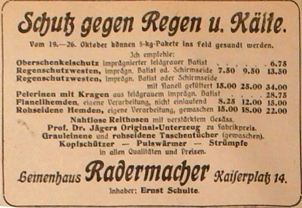 Anzeige im General-Anzeiger vom 19. Oktober 1914