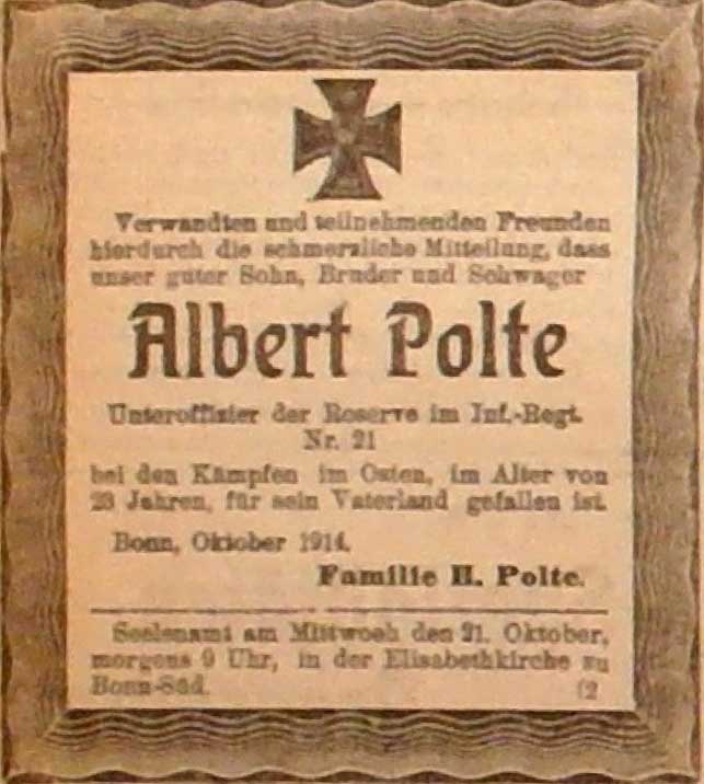Anzeige im General-Anzeiger vom 20. Oktober 1914