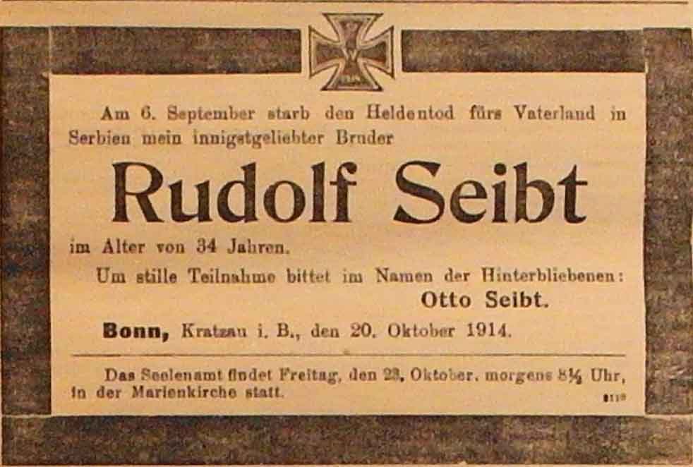 Anzeige in der Deutschen Reichs-Zeitung vom 21. Oktober 1914