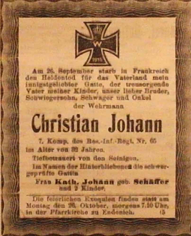 Anzeige im General-Anzeiger vom 23. Oktober 1914