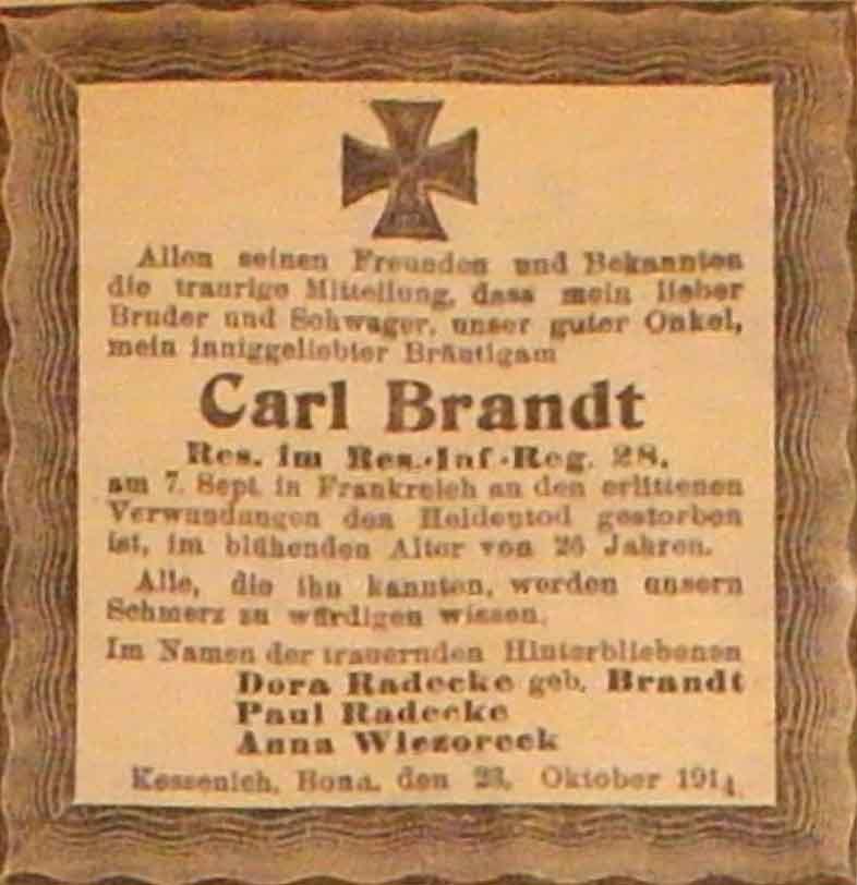 Anzeige im General-Anzeiger vom 24. Oktober 1914