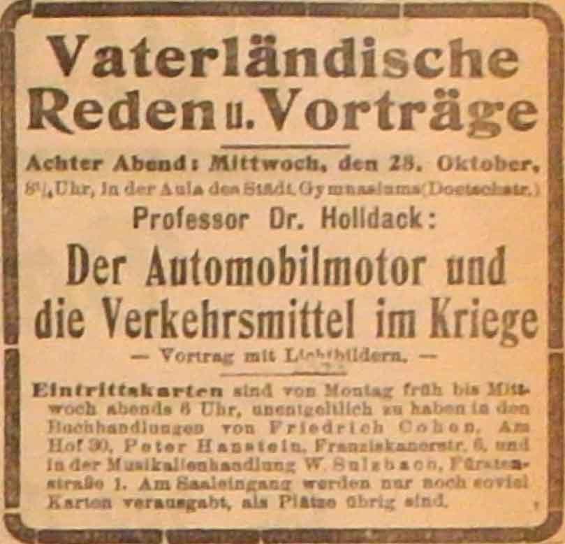 Anzeige im General-Anzeiger vom 25. Oktober 1914