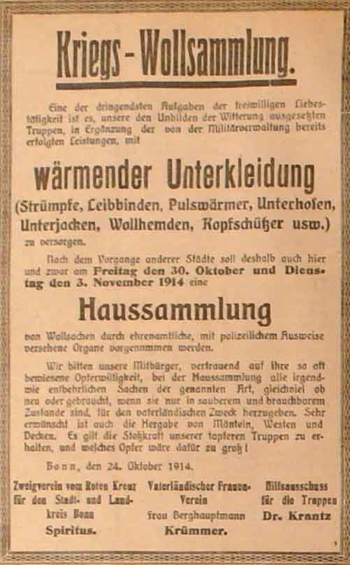 Anzeige im General-Anzeiger vom 26. Oktober 1914