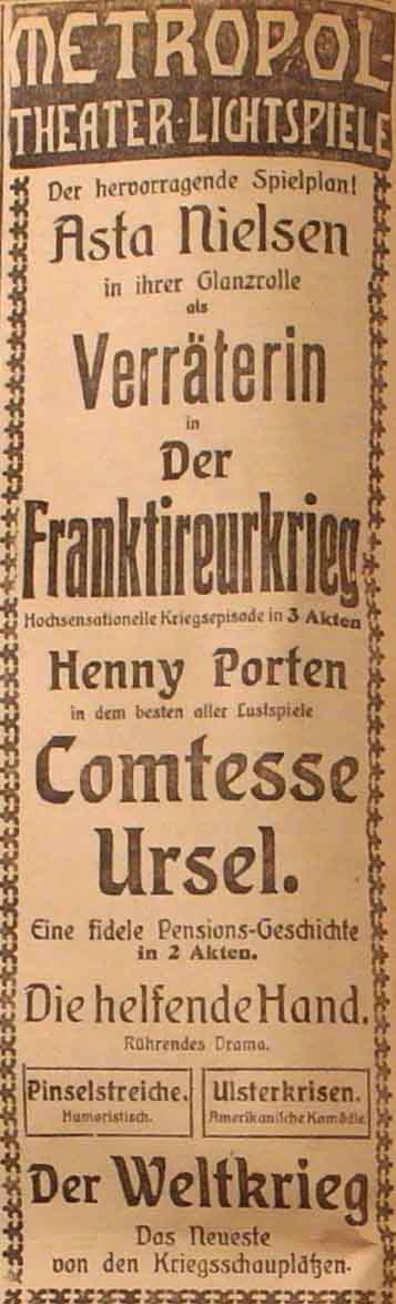 Anzeige im General-Anzeiger vom 27. Oktober 1914