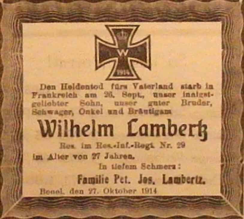 Anzeige im General-Anzeiger vom 27. Oktober 1914