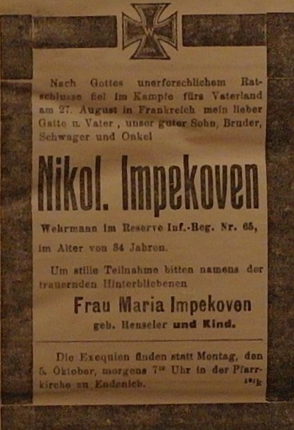 Anzeige in der Deutschen Reichs-Zeitung vom 2. Oktober 1914