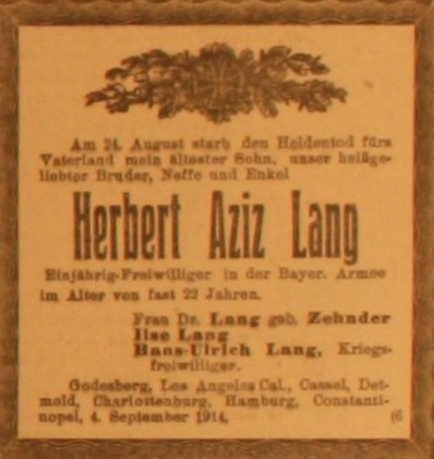 Anzeige im General-Anzeiger vom 5. September 1914