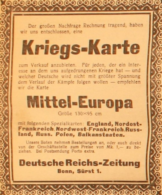 Anzeige in der Deutschen Reichszeitung vom 6. September 1914