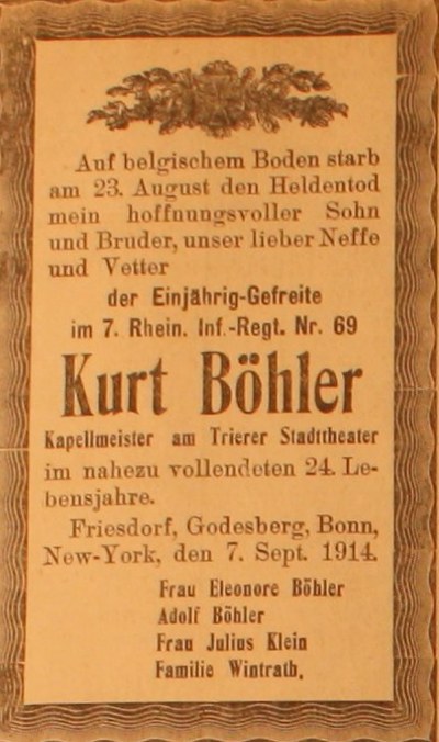 Anzeige im General-Anzeiger vom 7. September 1914
