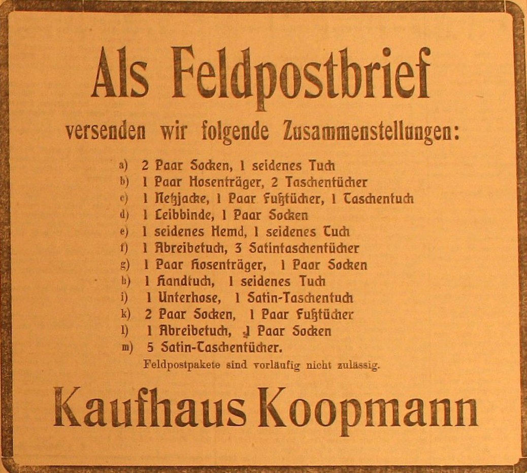 Anzeige im General-Anzeiger vom 10. September 1914