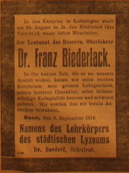 Anzeige in der Deutschen Reichszeitung vom 11. September 1914