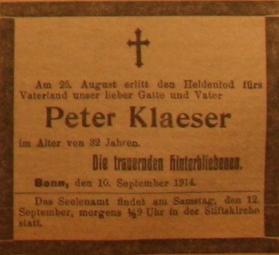 Anzeige in der Deutschen Reichszeitung vom 11. September 1914