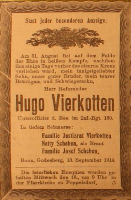 Anzeige im General-Anzeiger vom 14. September 1914