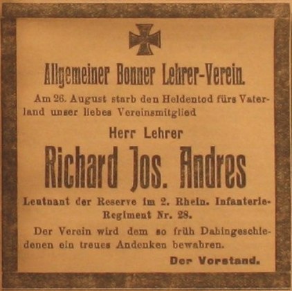 Anzeige in der Deutschen Reichszeitung vom 16. September 1914