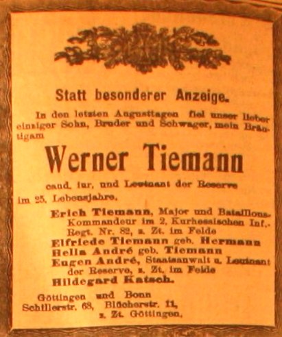 Anzeige im General-Anzeiger vom 18. September 1914