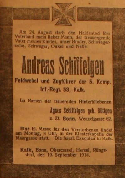 Anzeige in der Deutschen Reichszeitung vom 20. September 1914