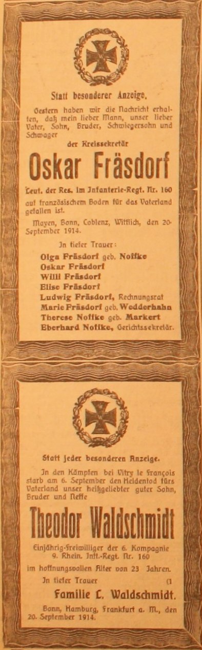Anzeige im General-Anzeiger vom 21. September 1914