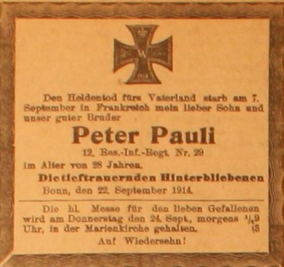 Anzeige im General-Anzeiger vom 23. September 1914