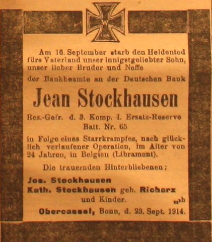 Anzeige in der Deutschen Reichszeitung vom 24. September 1914