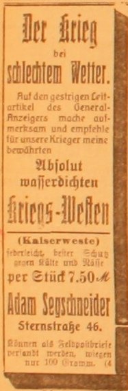 Anzeige im General-Anzeiger vom 24. September 1914