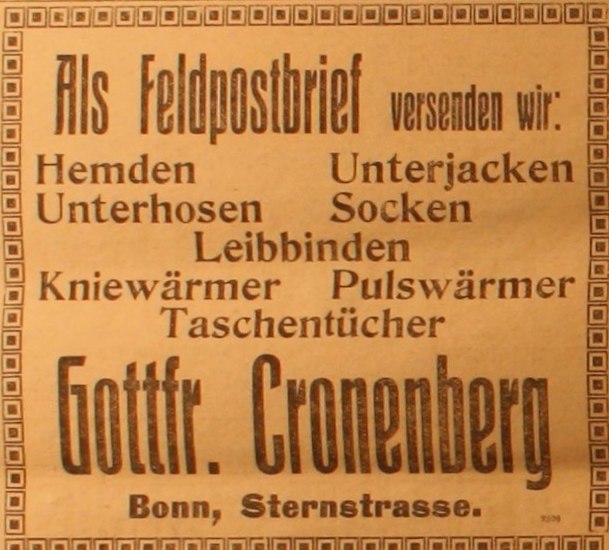 Anzeige in der Deutschen Reichszeitung vom 26 September 1914
