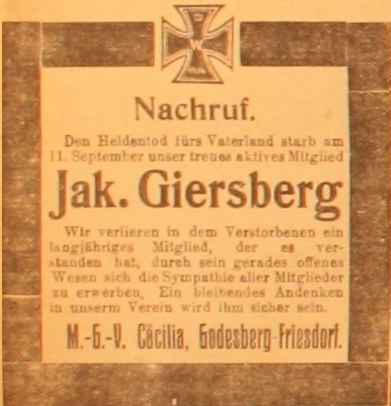 Anzeige in der Deutschen Reichszeitung vom 29. September 1914