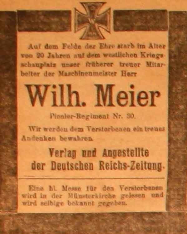 Anzeige in der Deutschen Reichs-Zeitung vom 2. April 1915