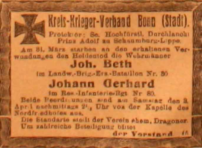 Anzeige im General-Anzeiger vom 2. April 1915