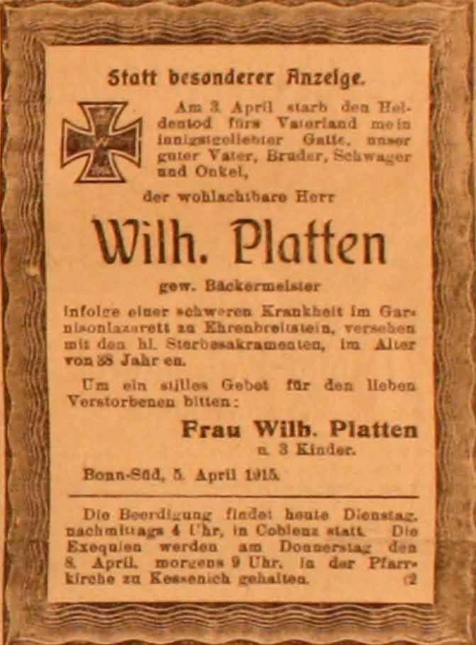 Anzeige im General-Anzeiger vom 6. April 1915