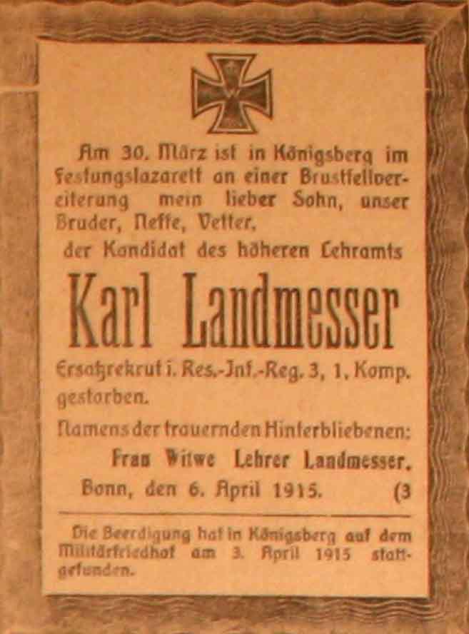 Anzeige im General-Anzeiger vom 7. April 1915