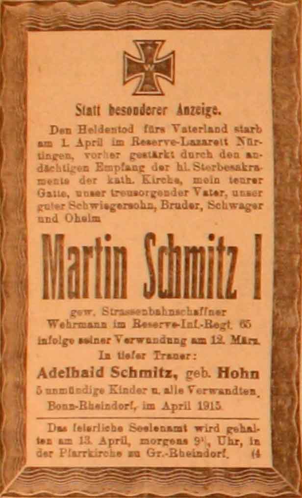 Anzeige im General-Anzeiger vom 8. April 1915