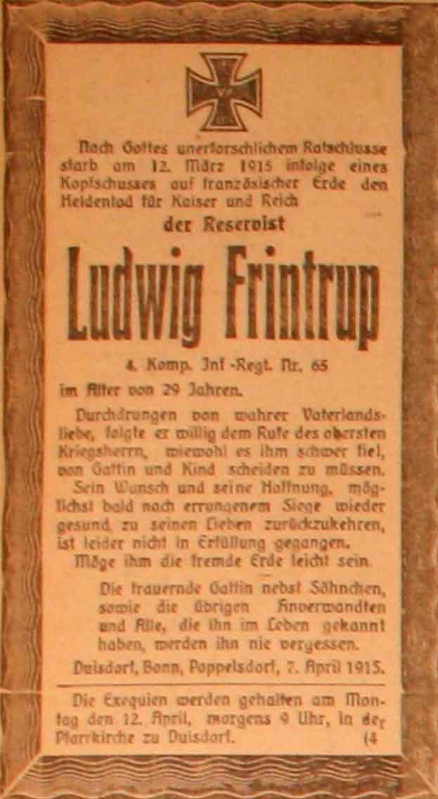 Anzeige im General-Anzeiger vom 8. April 1915