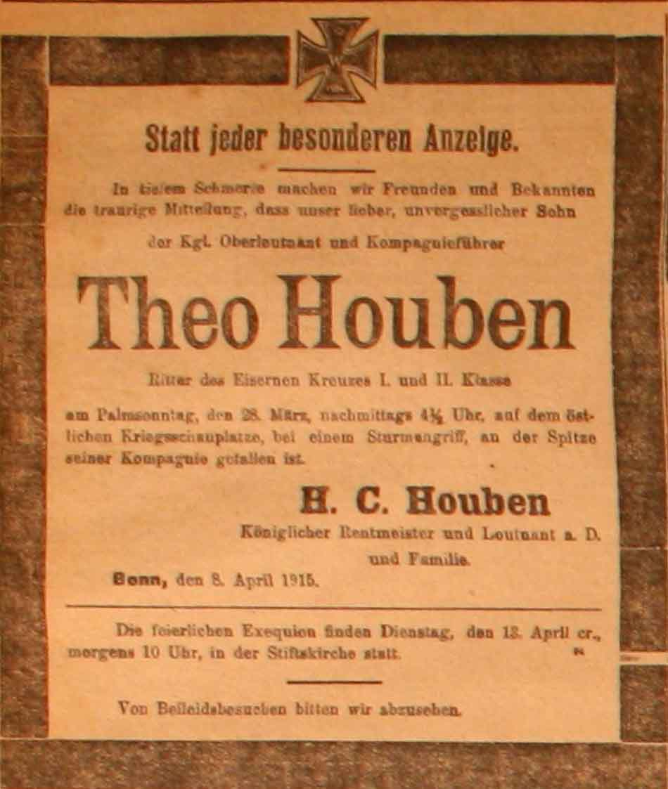 Anzeige in der Deutschen Reichs-Zeitung vom 9. April 1915