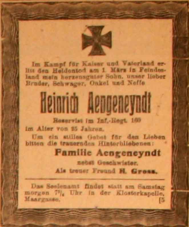 Anzeige im General-Anzeiger vom 9. April 1915