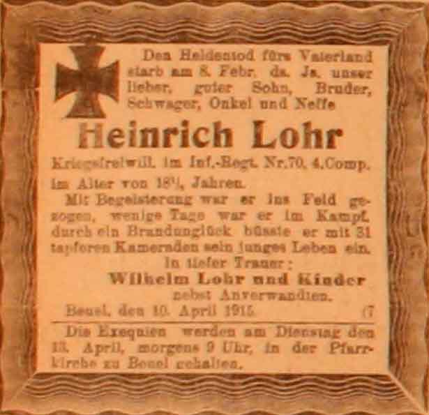 Anzeige im General-Anzeiger vom 11. April 1915