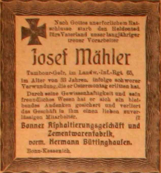 Anzeige im General-Anzeiger vom 13. April 1915